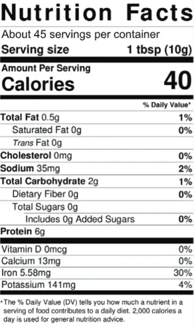 Purium Organic Spirulina Powder Supplement Facts label
