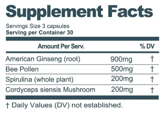 Purium Bee Energetic Supplement Facts label