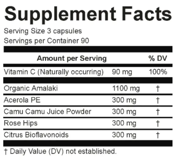 Purium C From Nature Supplement Facts label