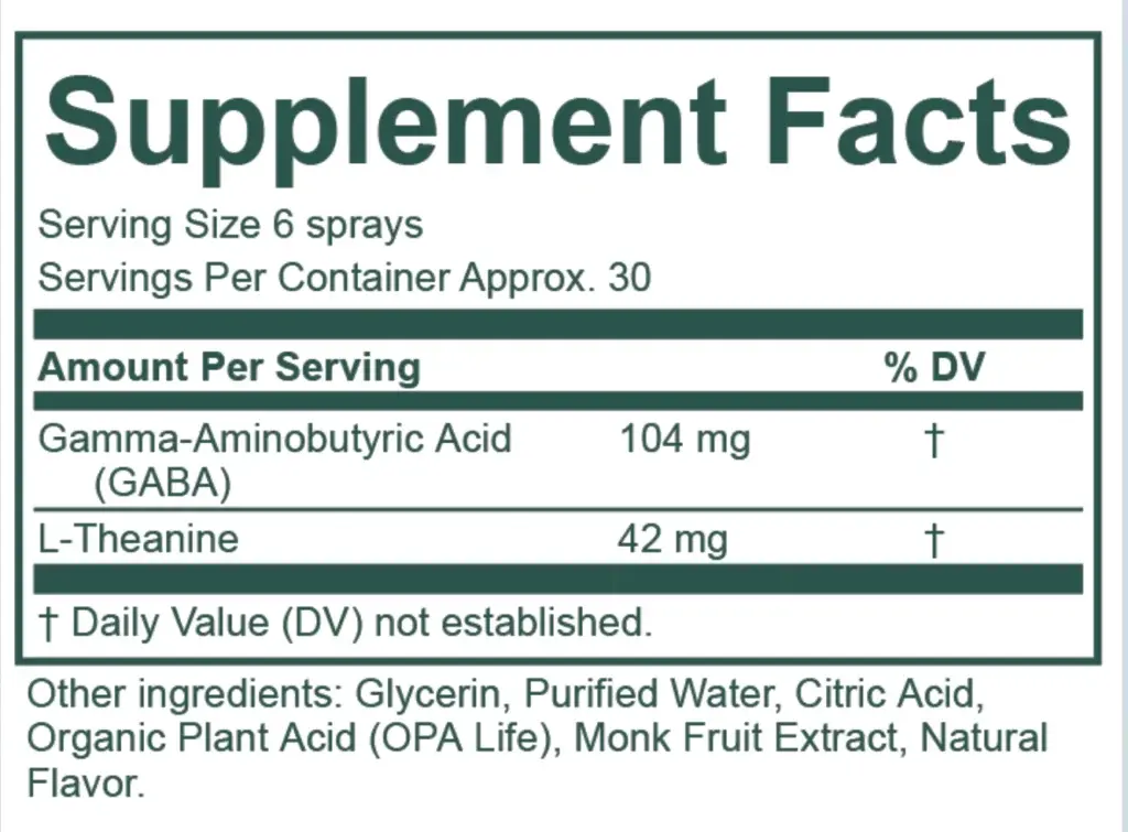 Purium Chill Spray Orange Creamsicle Supplement Facts label