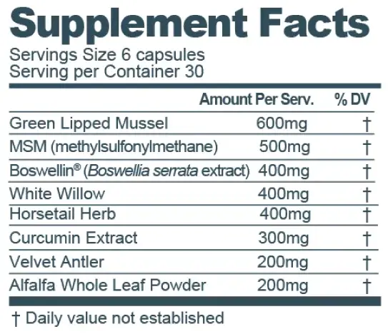 Purium Joint-Flex Supplement Facts label
