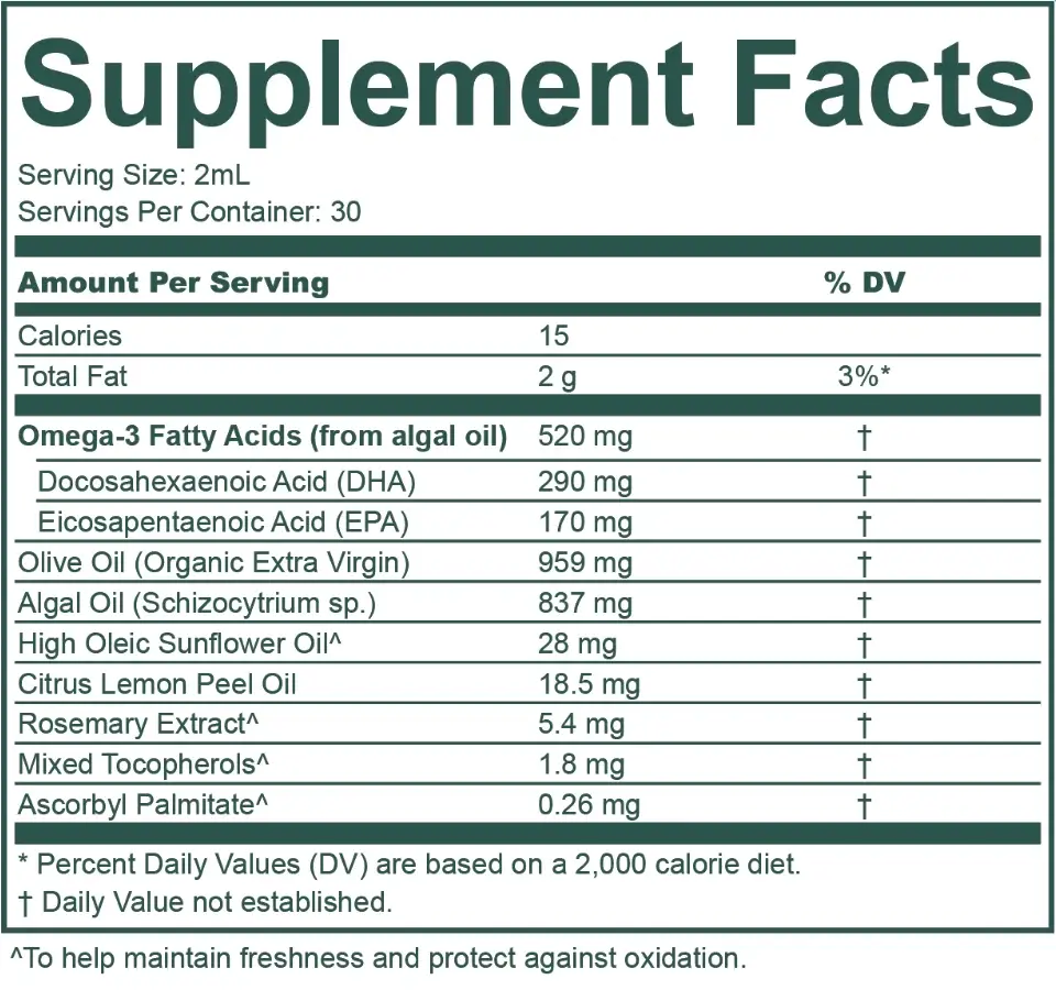 Purium Alpha Omega Supplement Facts label