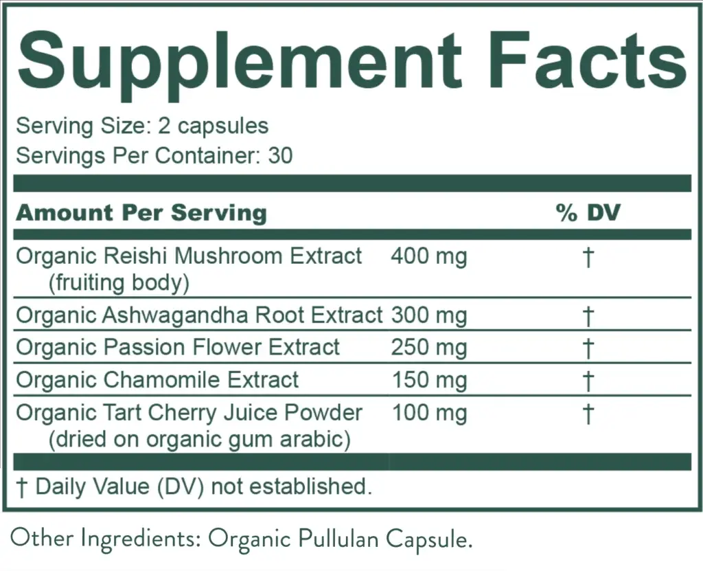 Purium Sleep Nightly Supplement Facts label