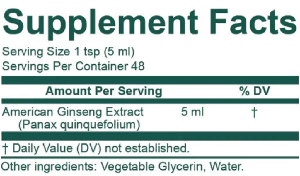 Purium White American Ginseng Extract (8 oz.) Supplement Facts label